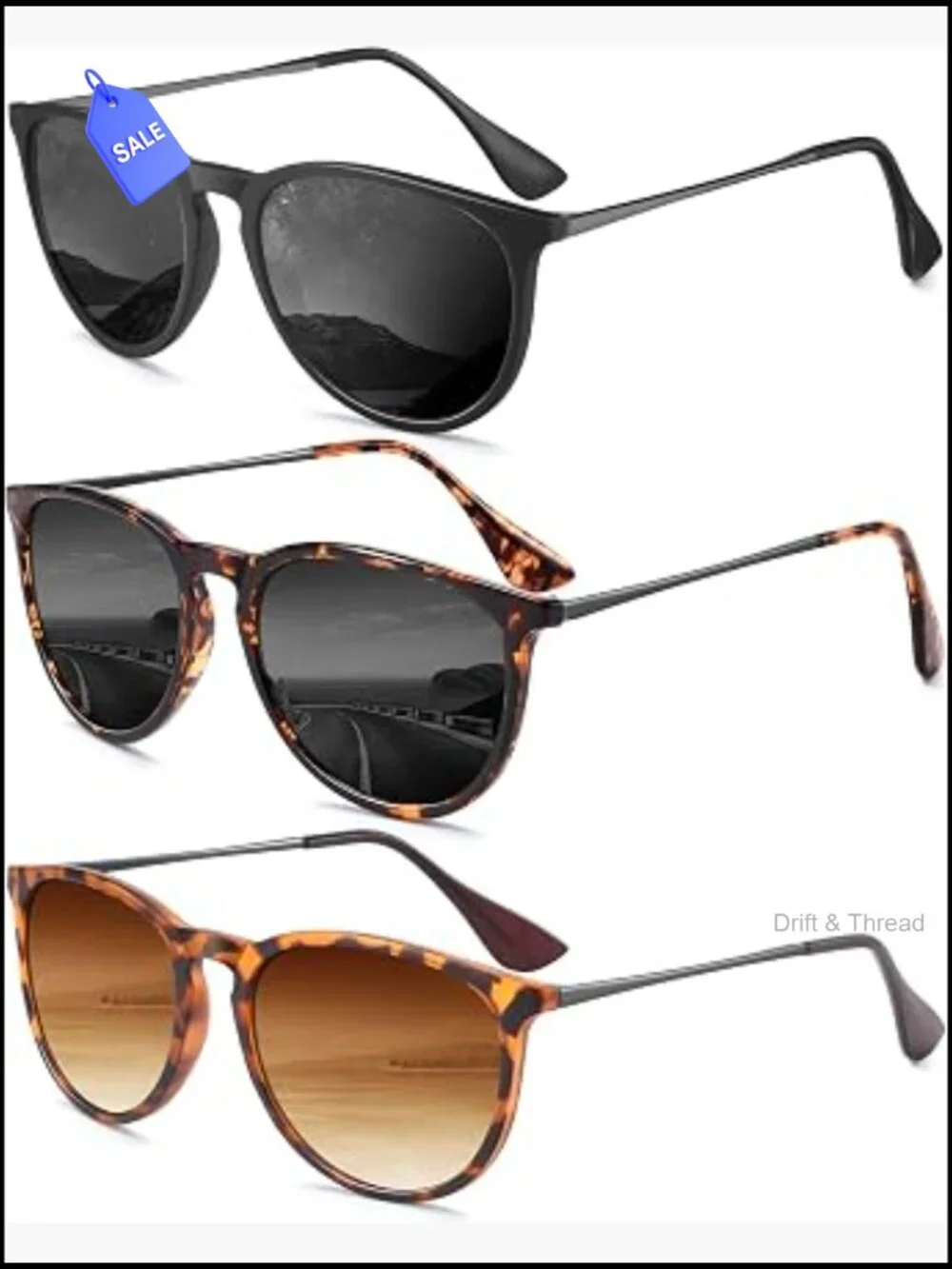 Retro Round Sunglasses 3 Pack Polarized UV400 Women's Trendy Metal Frame